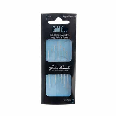 Gold Eye Beading Needles, 7 pcs Size 12