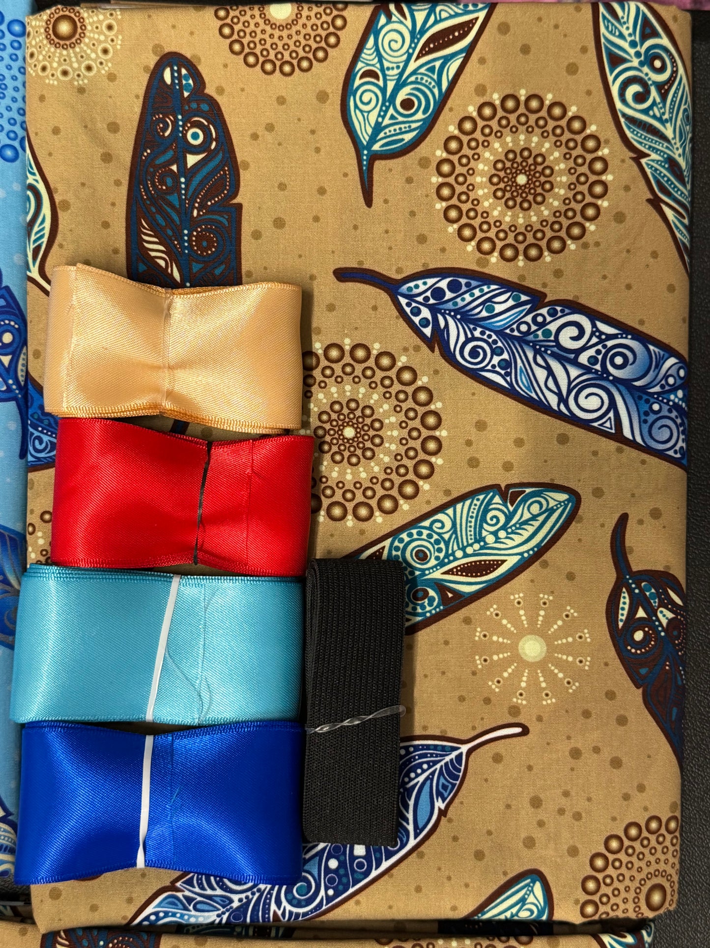 Ribbon Skirt Starter Kits (Basic set) Jackie Traverse Feathers (beige, and blue 1)