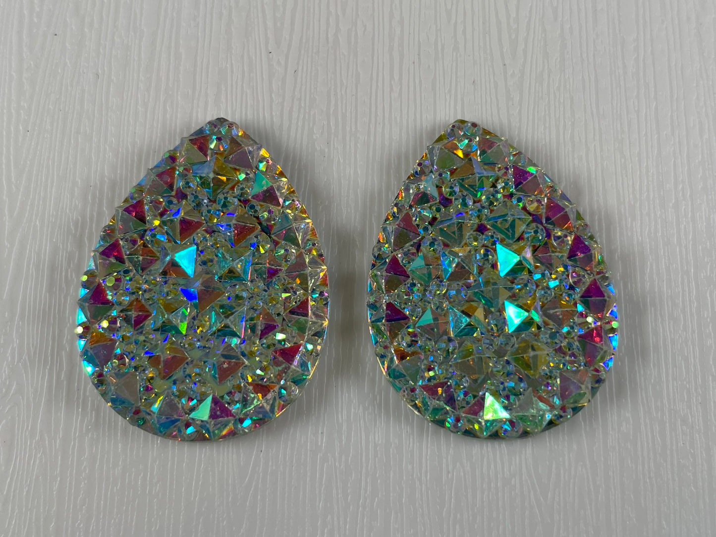 AB Colour Drop Shape Resin Flatback Crystal (1 piece each, if you are wanting a pair select 2 pieces)