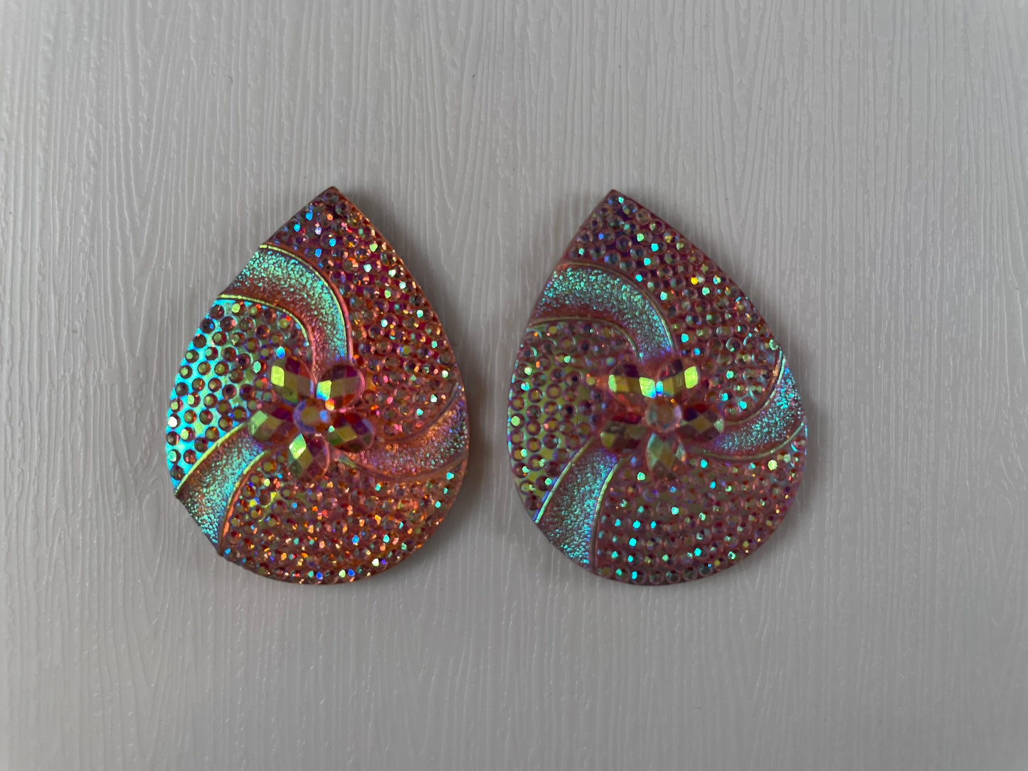 Whirlwind Teardrop Resin AB Crystal Flatback Pink (1 piece each, if you are wanting a pair select 2 pieces)
