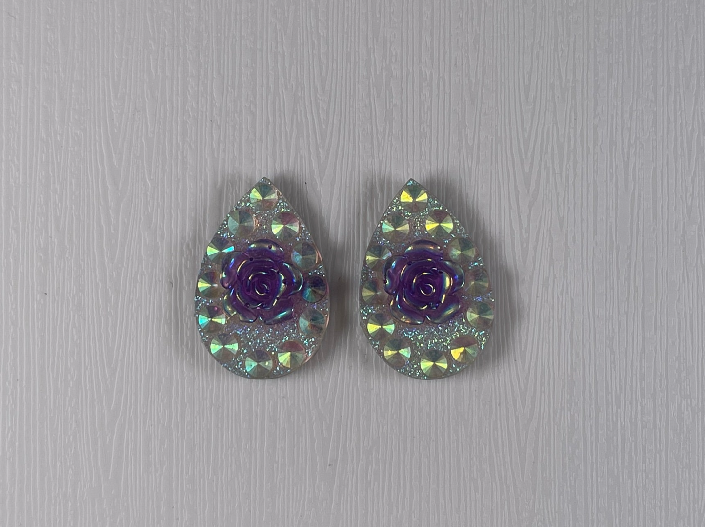 AB teardrop resin with rose flat back (1 piece each, if you are wanting a pair select 2 pieces)