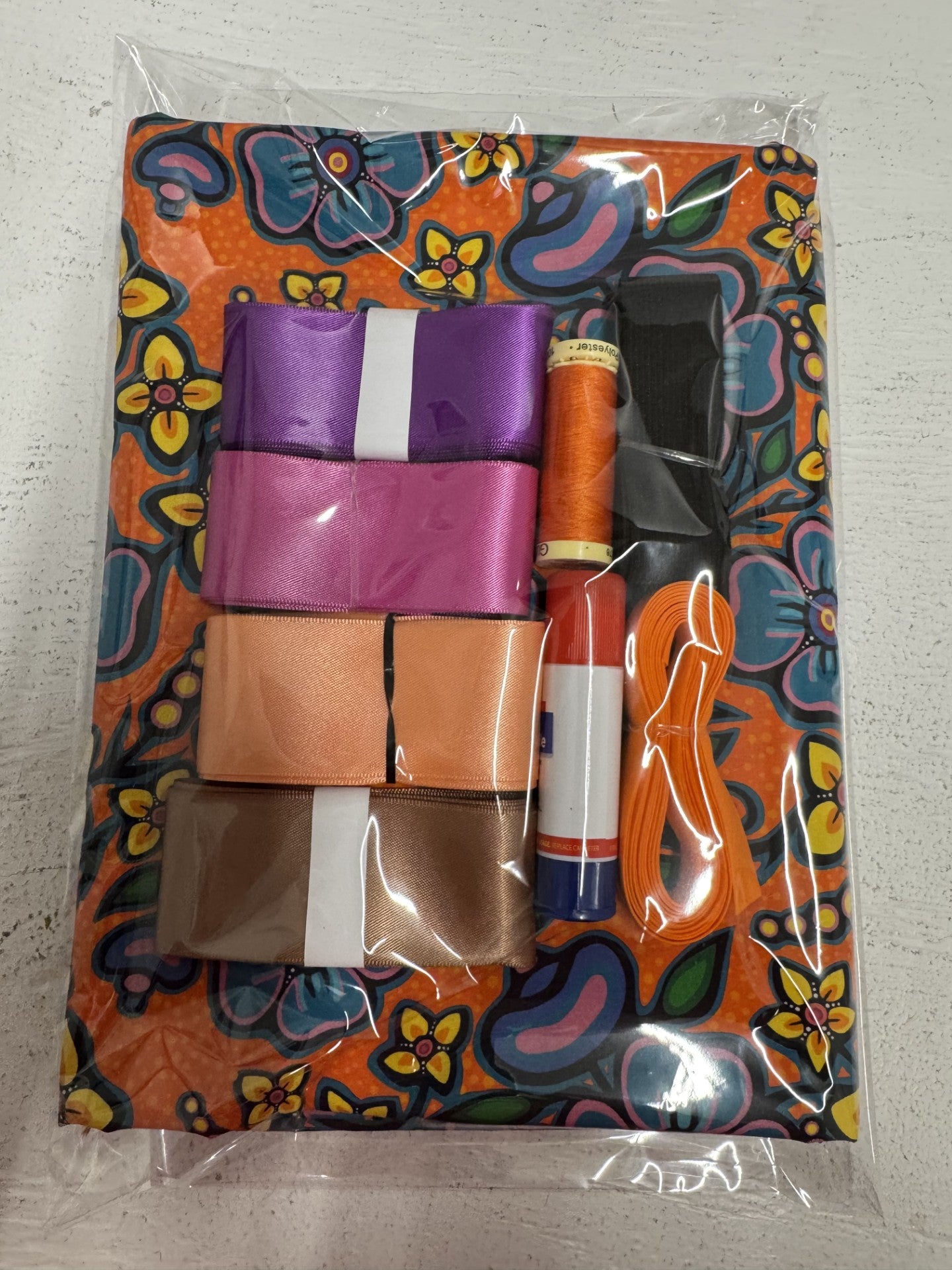 Ribbon Skirt Starter Kits (complete kit) Jackie Traverse Ojibway Florals- Orange