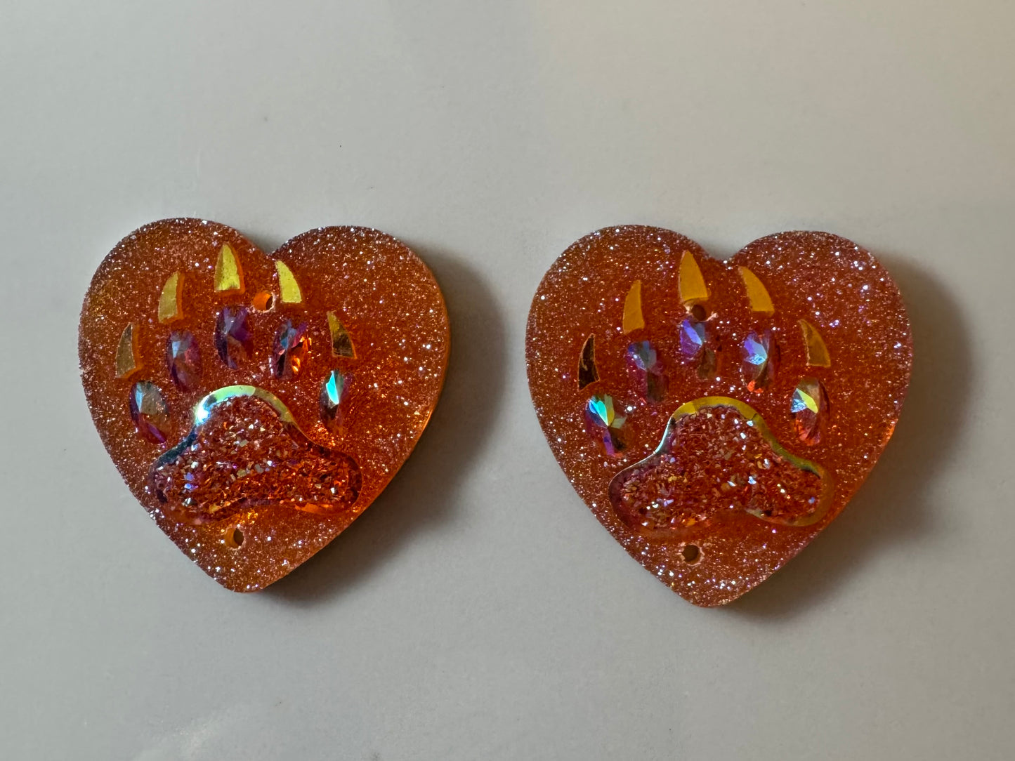 Heart Bear Paw Cabochons (1 piece each)