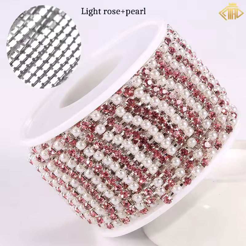 Light Rose, Pearl & Stone Rhinestones with Copper – 18K White Gold Plated Chain Banding (Copy) (Copy)