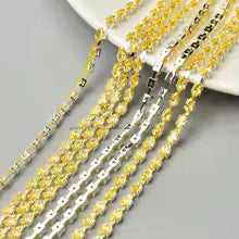 Yellow Navette Zirconia Cup: 24k White Gold Plated Chain
