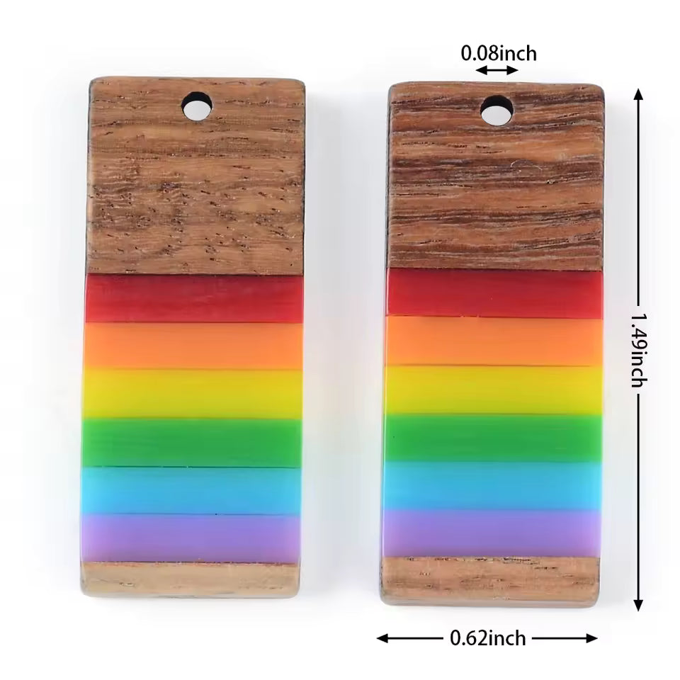 Rainbow Resin Wood Pendant Set (Sold as a pair)