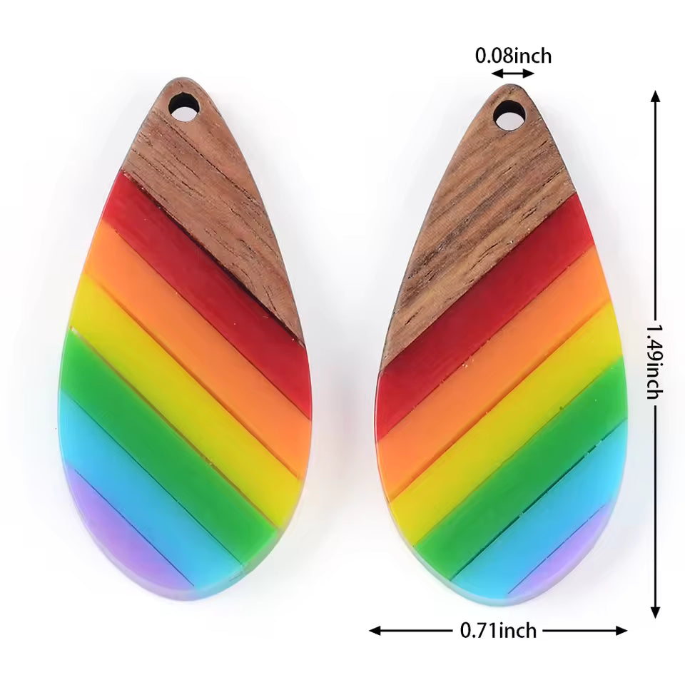 Rainbow Resin Wood Pendant Set (Sold as a pair)