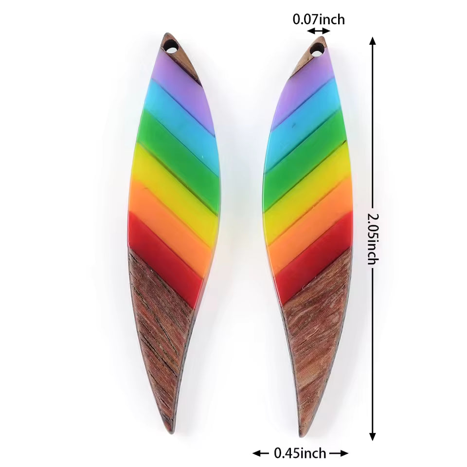 Rainbow Resin Wood Pendant Set (Sold as a pair)