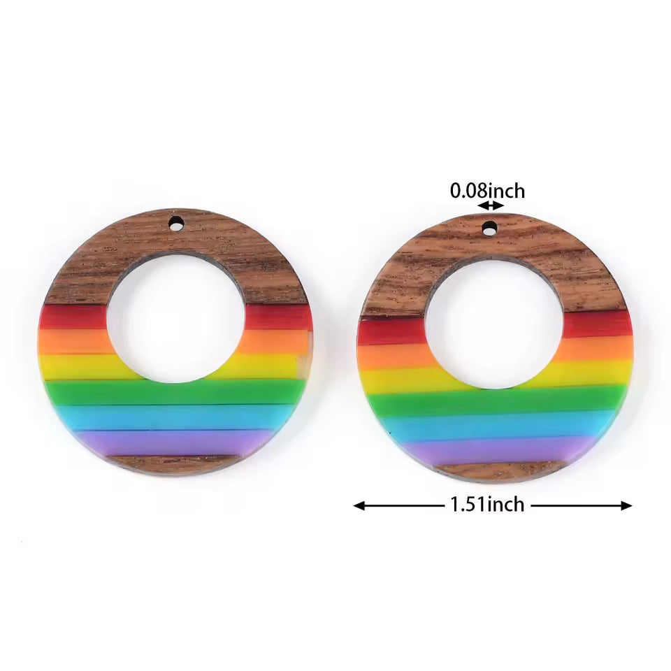 Rainbow Resin Wood Pendant Set (Sold as a pair)