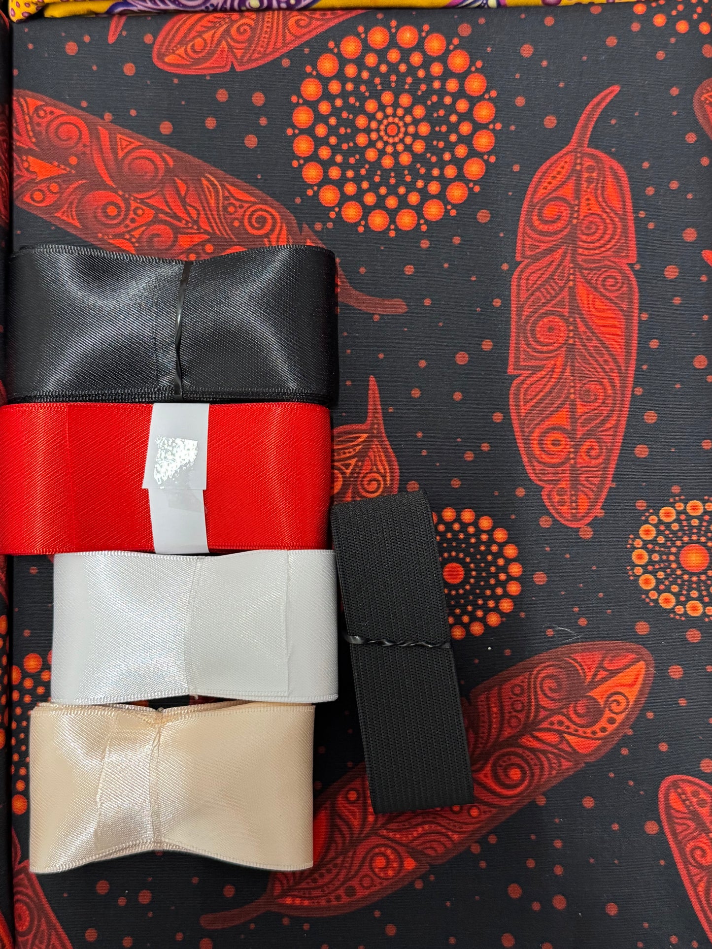 Ribbon Skirt Starter Kits (Basic set) Jackie Traverse Feathers (Red and Black 2)