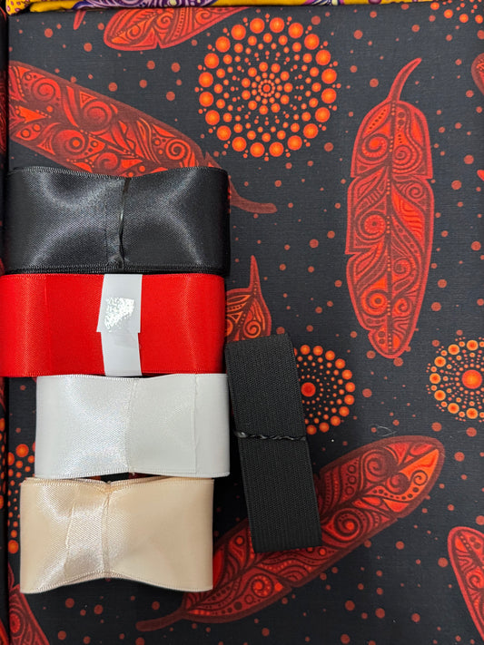 Ribbon Skirt Starter Kits (Basic set) Jackie Traverse Feathers (Red and Black 2)