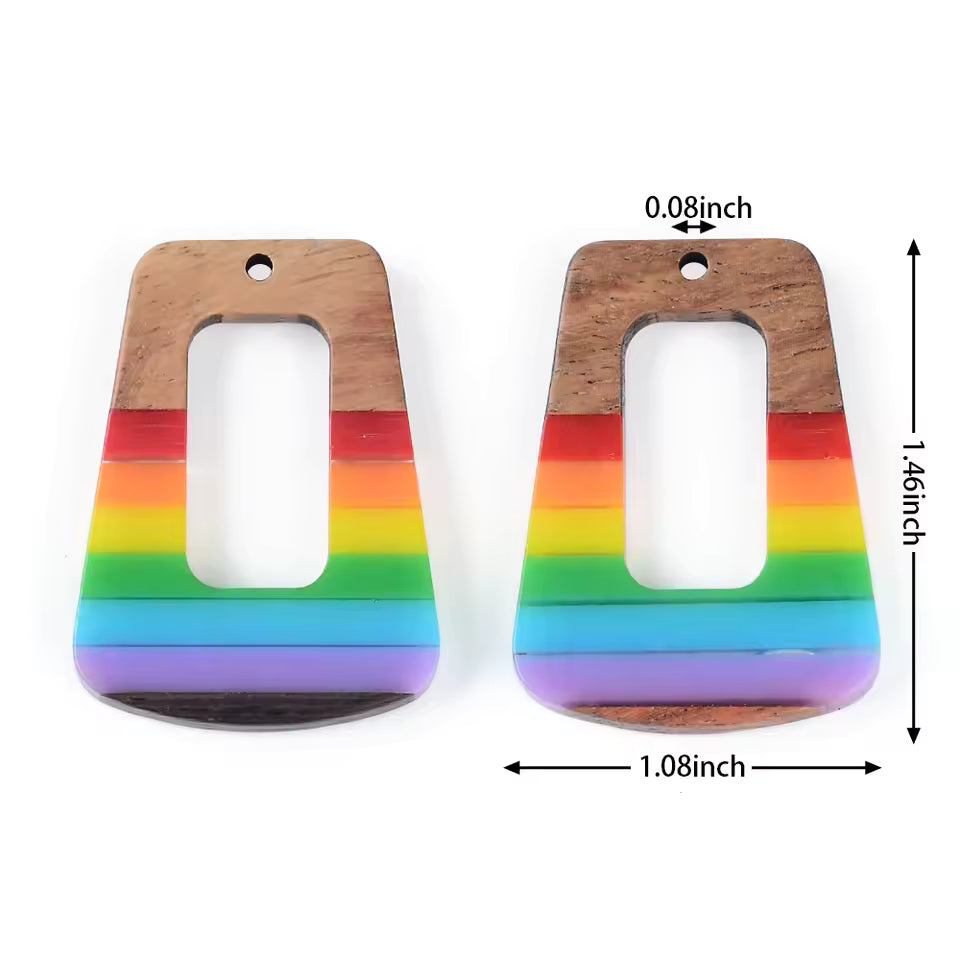 Rainbow Resin Wood Pendant Set (Sold as a pair)