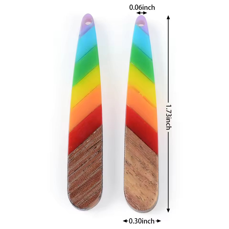 Rainbow Resin Wood Pendant Set (Sold as a pair)