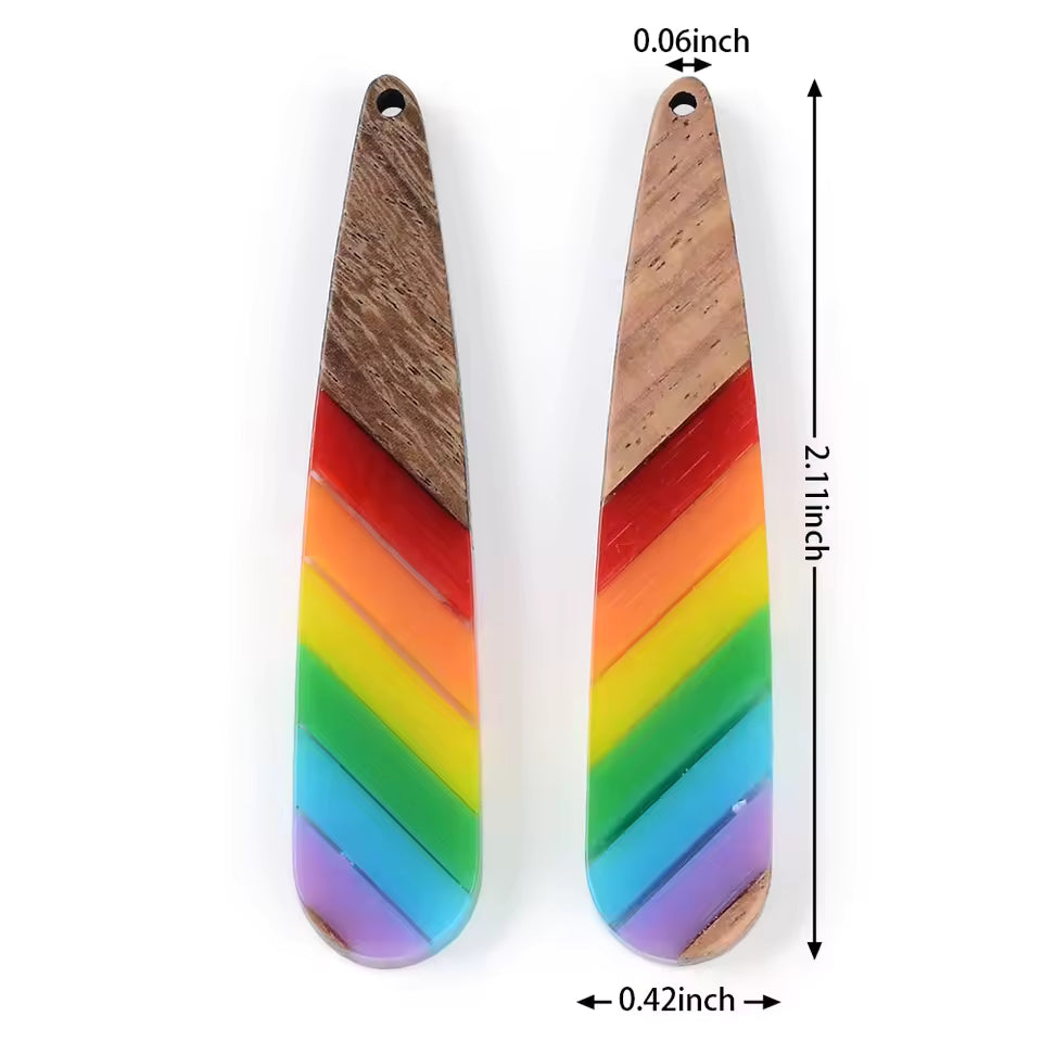 Rainbow Resin Wood Pendant Set (Sold as a pair)