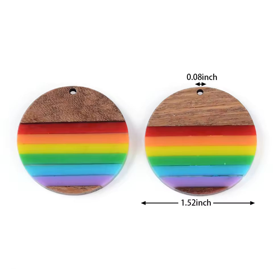 Rainbow Resin Wood Pendant Set (Sold as a pair)