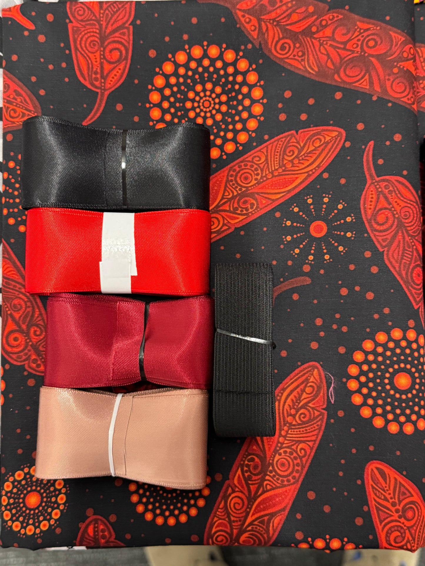 Ribbon Skirt Starter Kits (Basic set) Jackie Traverse Feathers (Red and Black 1)