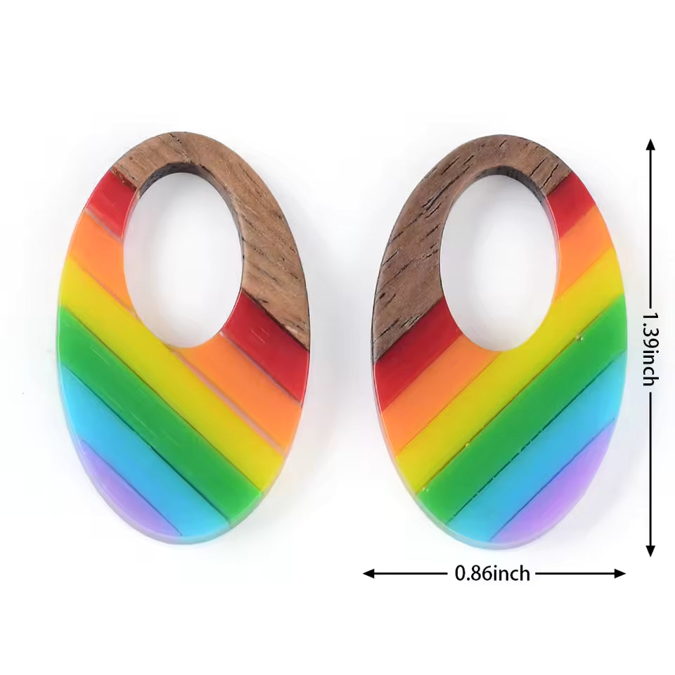 Rainbow Resin Wood Pendant Set (Sold as a pair)