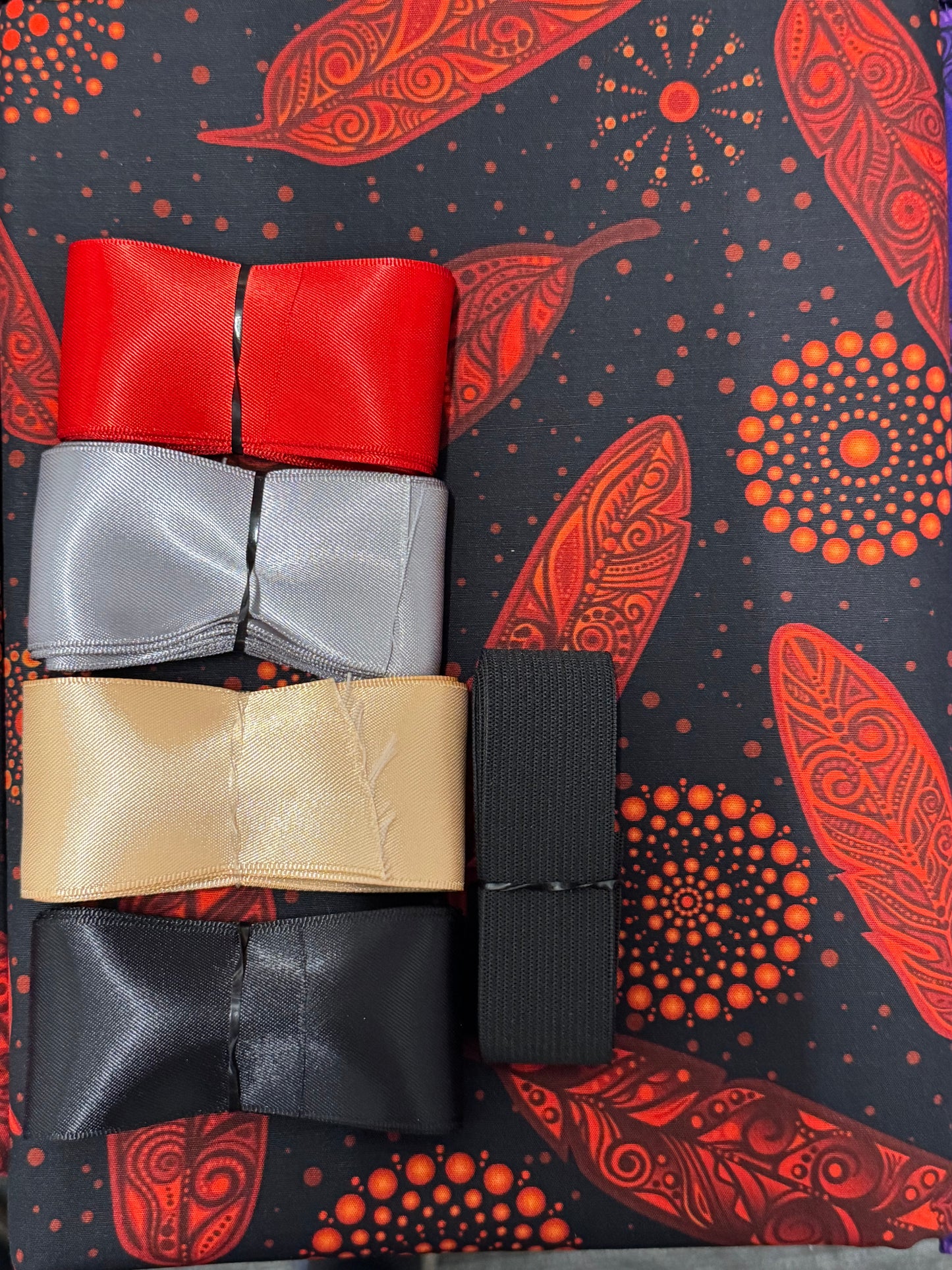 Ribbon Skirt Starter Kits (Basic set) Jackie Traverse Feathers (Red and Black 3)