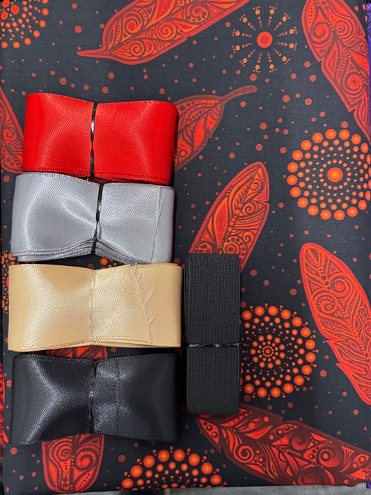 Ribbon Skirt Starter Kits (Basic set) Jackie Traverse Feathers (Red and Black 3)
