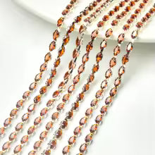 Brown Navette Zirconia Cup: 24k White Gold Plated Chain