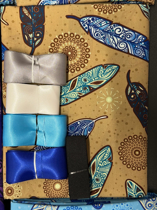 Ribbon Skirt Starter Kits (Basic set) Jackie Traverse Feathers (beige, and blue 2)