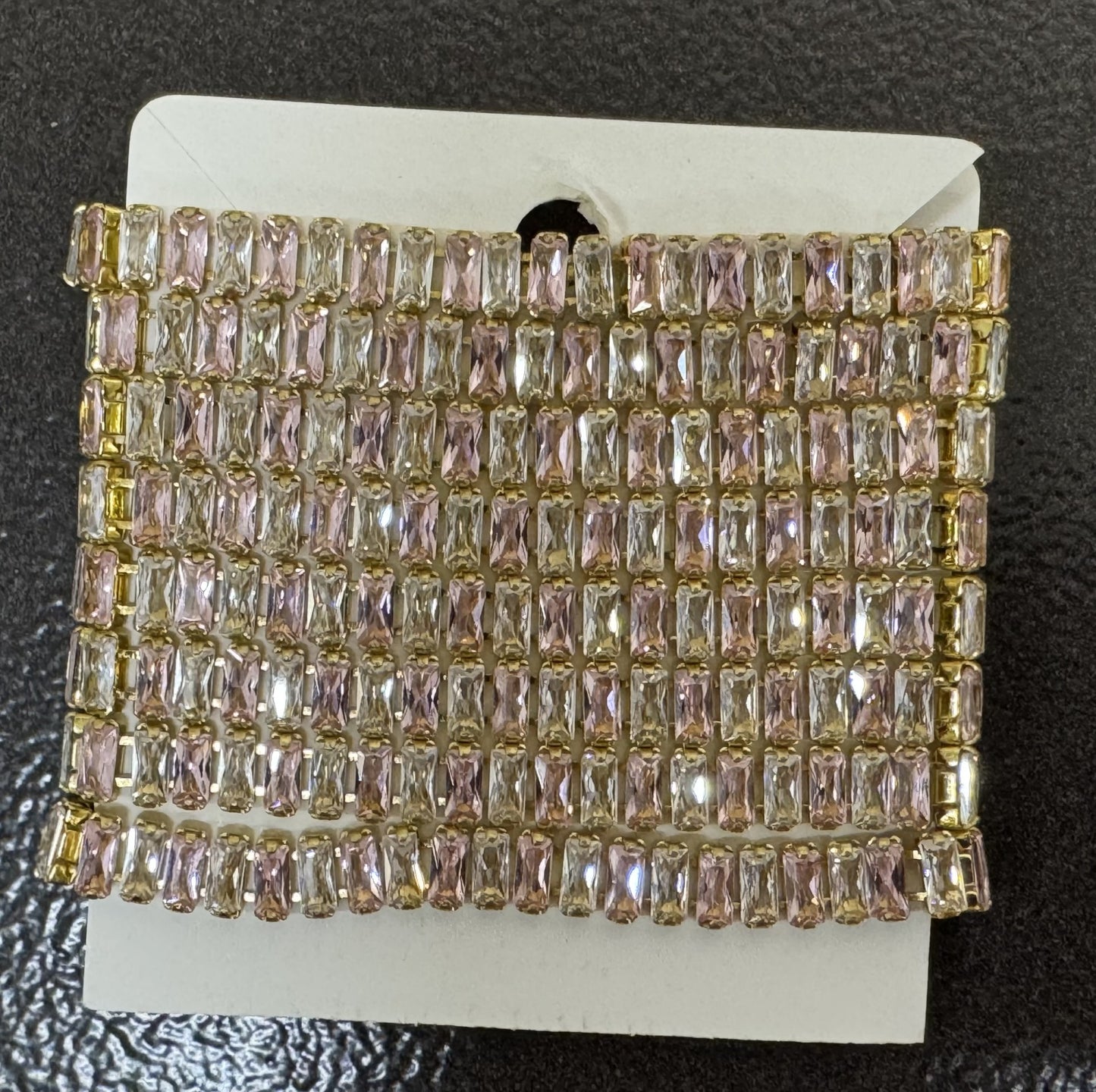 Clear Pink Zirconia Banding Baguette Cubic - 18k Yellow Gold Plated