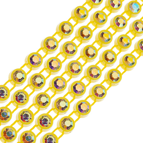 Lemon Casing/ Crystal AB, Rhinestone Banding 1yd 1row (ss12)