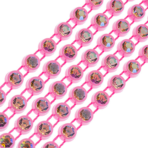 Pink Casing/ Crystal AB, Rhinestone Banding 1yd 1row (ss12)