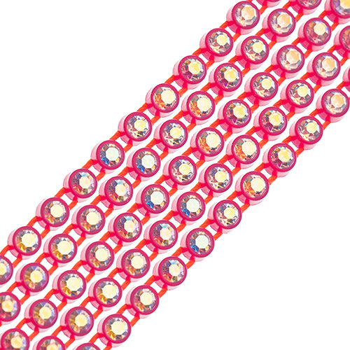 Hot Pink Casing/ Crystal AB, Rhinestone Banding 1yd 1row (ss8)