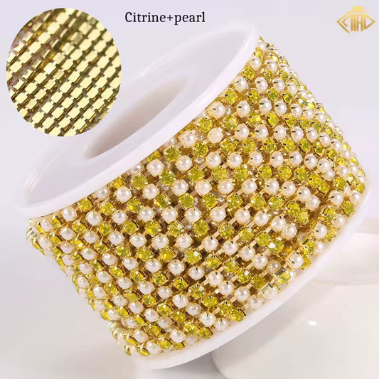 Citrine, Pearl & Stone Rhinestones with Copper – 18K Yellow Gold Plated Chain Banding