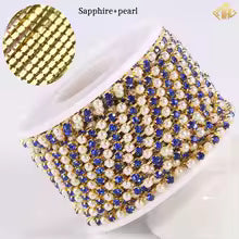 Sapphire, Pearl & Stone Rhinestones with Copper – 18K Yellow Gold Plated Chain Banding