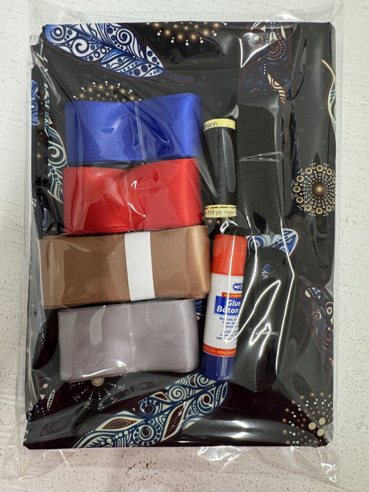 Ribbon Skirt Starter Kits (complete kit) Jackie Traverse Feathers Blue and Black