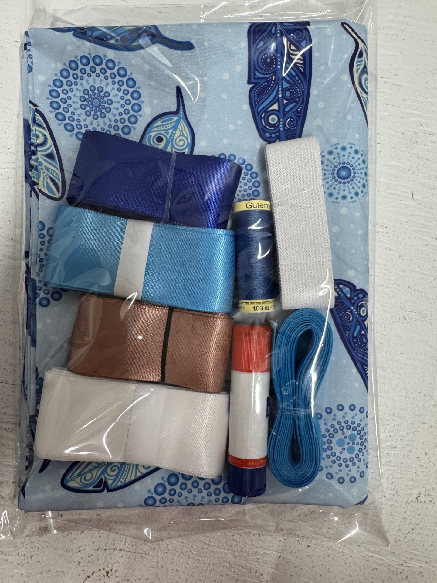 Ribbon Skirt Starter Kits (complete kit) Jackie Traverse Feathers Blue