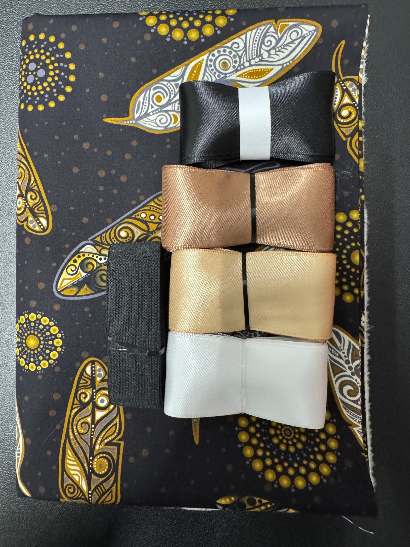 Ribbon Skirt Starter Kits (Basic set) Jackie Traverse Feather Metallic Brown and Black 1