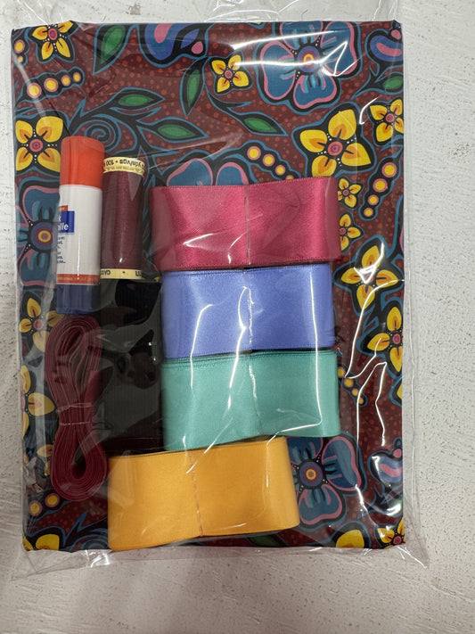 Ribbon Skirt Starter Kits (complete kit) Jackie Traverse Ojibway Florals- Burgundy