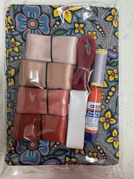 Ribbon Skirt Starter Kits (complete kit) Jackie Traverse Ojibway Florals- Grey