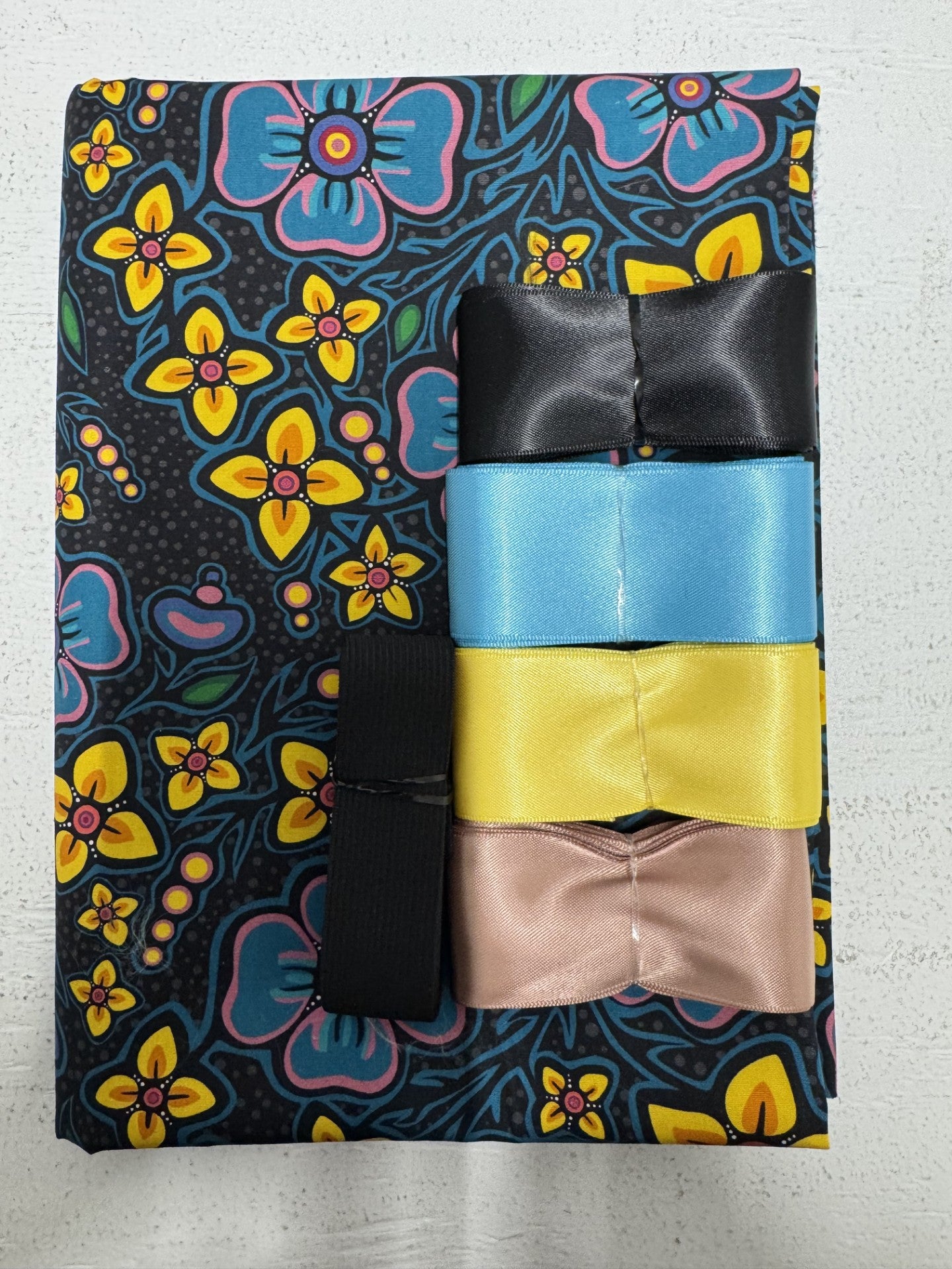 Ribbon Skirt Starter Kits (Basic set) Jackie Traverse Ojibway Florals- Black 2
