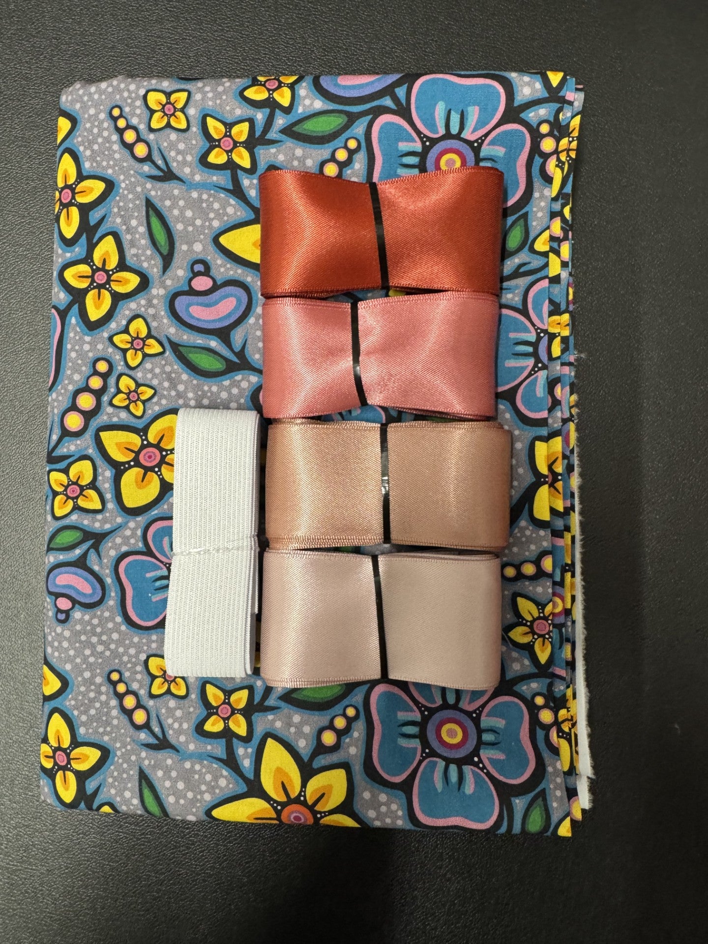 Ribbon Skirt Starter Kits (Basic set) Jackie Traverse Ojibway Florals- Grey 1