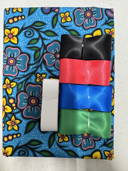 Ribbon Skirt Starter Kits (Basic set) Jackie Traverse Ojibway Florals- Turquoise 1