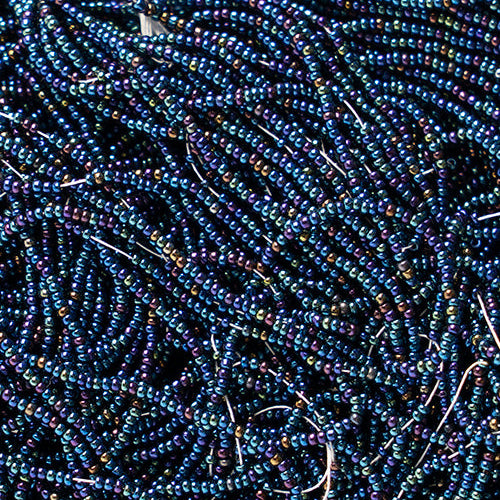 Opaque Navy Blue Iris Strung- Czech Seed Beads size 13