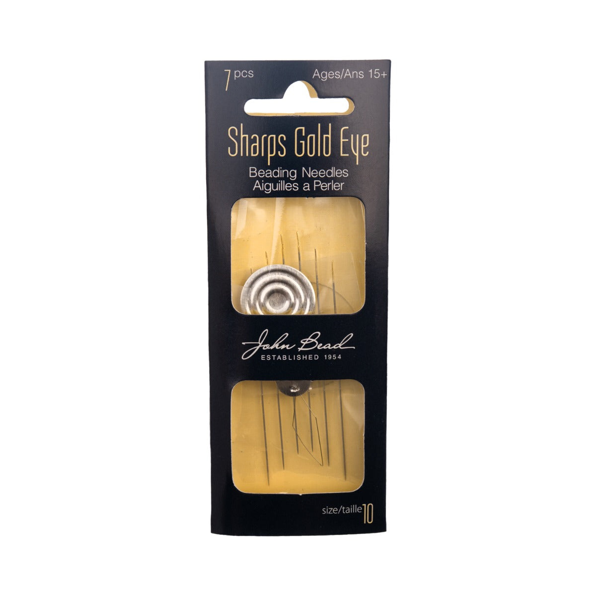 Sharps Gold Eye Beading Needle with Threader Size 10