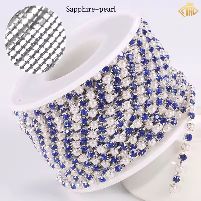 Sapphire, Pearl & Stone Rhinestones with Copper – 18K White Gold Plated Chain Banding