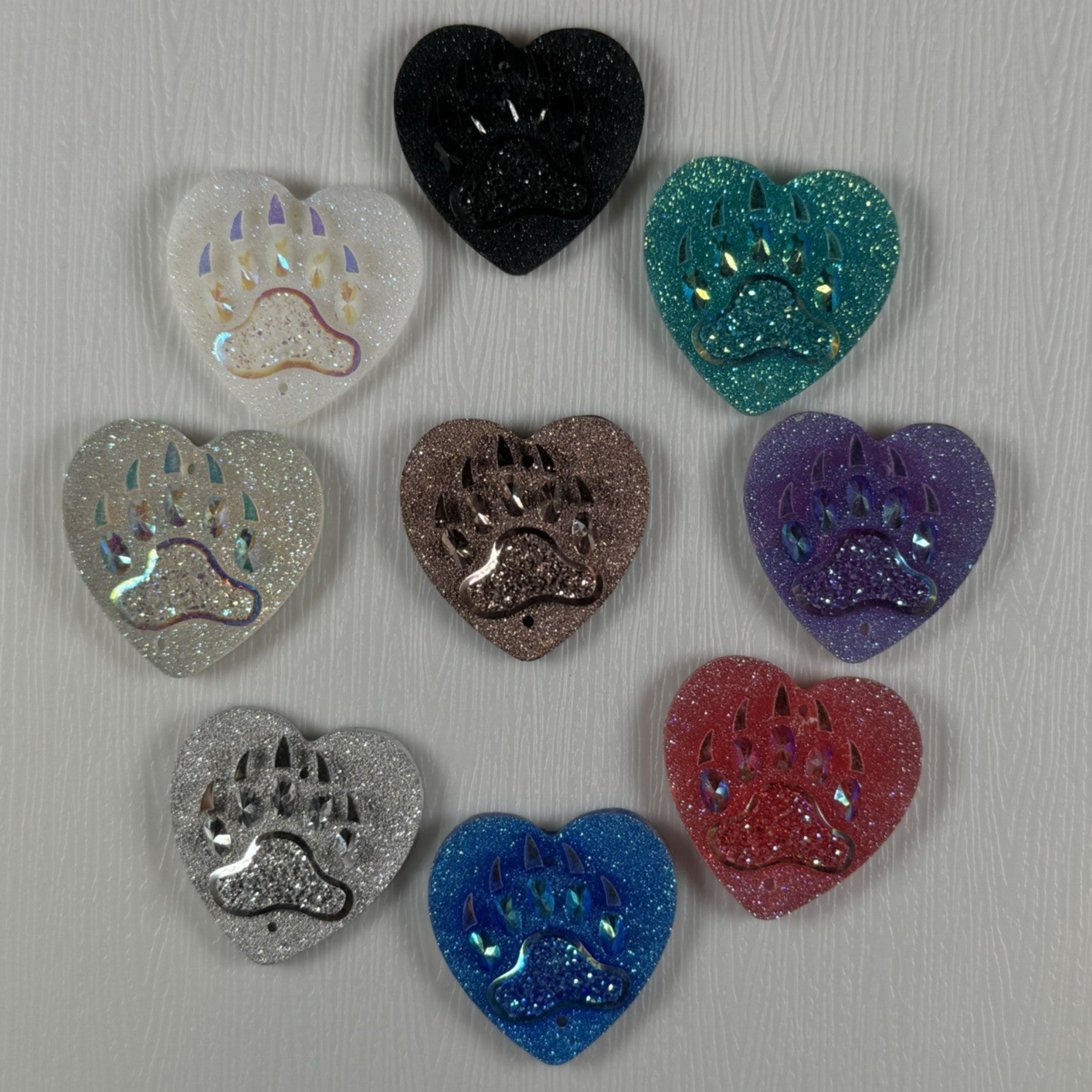 Heart Bear Paw Cabochons (1 piece each)